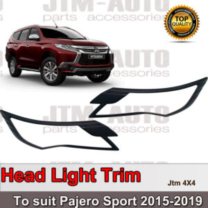 Black Head Light Cover Protector Trim to suit Mitsubishi Pajero Sport 2015-2019