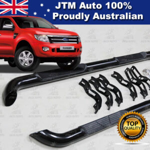 Ford Ranger T6 PX Dual Cab Running Boards Black Steel Side Steps 2011-2014