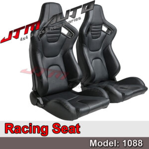 BN PAIR PU Leather BLACK WITH BLACK STITCHING RACING SPORT SEATS 1088BK