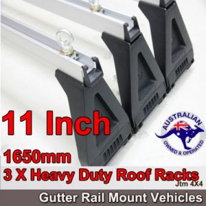 3 X 11"165cm Silver Aluminium Cross Bar Roof Racks For Gutter Rail Mount Vehicle