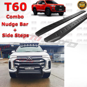 Heavy Duty Black Side Steps + Black Nudge Bar to suit LDV T60 T-60 2017-2024